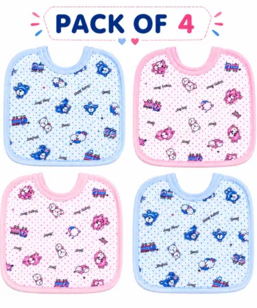 Pack of 4 soft cotton baby bibs for newborn and infants, absorbent drool bibs for boys and girls.