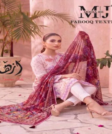 Women's 3-piece unstitched premium lawn suit for summer wear, bright colors, sold in Pakistan
