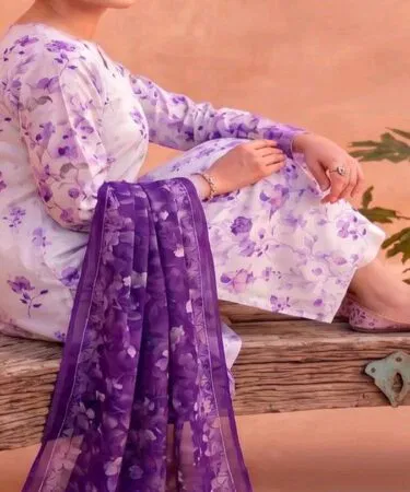 Premium 3-piece unstitched lawn suit for women, pure cotton, daily wear, MJ lawn collection, Pakistan