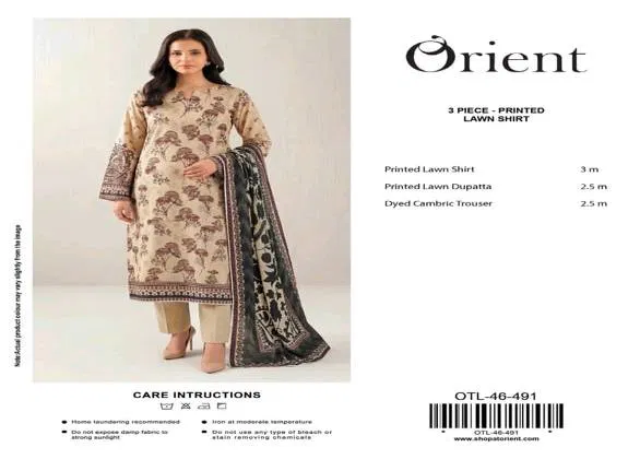Orient 3 Piece Printed Lawn Unstitched Shirt Trouser Dupatta for Women in Pink and White