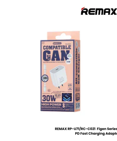 Remax RP-U71 30W GaN charger and RC-CO21 data cable set for fast charging mobile phones in Pakistan