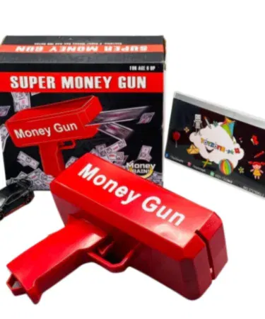 Electric Super Money Gun Toy Cash Cannon Dispenser with Play Money Notes Red Toy Blaster for Events in Pakistan