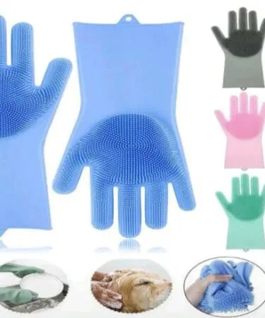 Waterproof reusable silicone dishwashing gloves for kitchen and household tasks, multicolor, sold in Pakistan