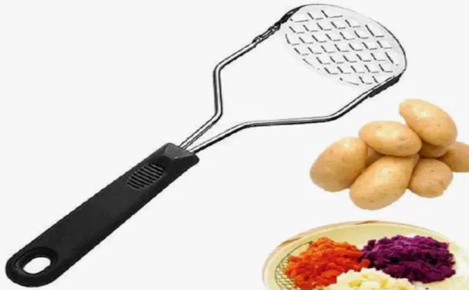 Heavy duty stainless steel potato masher with ergonomic handle for kitchen use in Pakistan