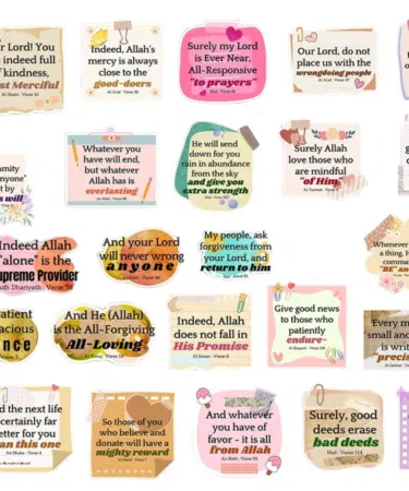 30pcs Islamic motivation stickers with quotes for laptops and mobiles, available in Pakistan.