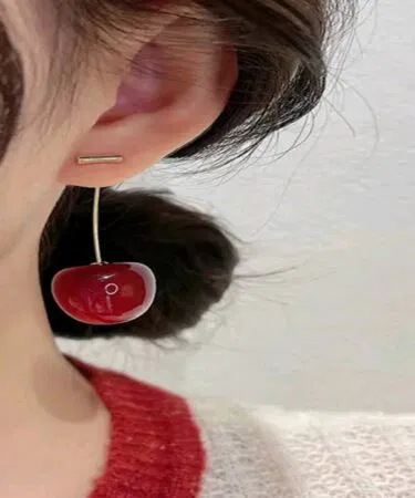 Trending red cherry drop earrings for women, Korean style, lightweight fashion jewelry, Pakistan