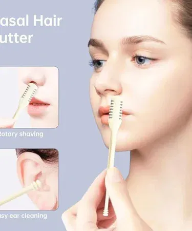 2 Pcs Manual Nose Hair Trimmer Set, 360° Rotating, Painless, Stainless Steel Clippers for Men & Women