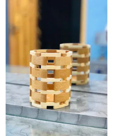 Handmade round wooden spoon stand and rack holder for kitchen utensils, sold in Pakistan