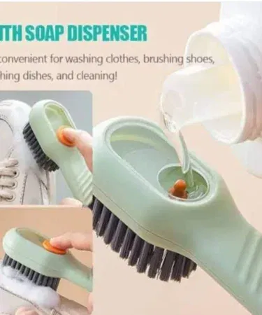 Automatic liquid soap dispensing brush for shoes and clothes with soft bristles, easy grip, durable, sold in Pakistan