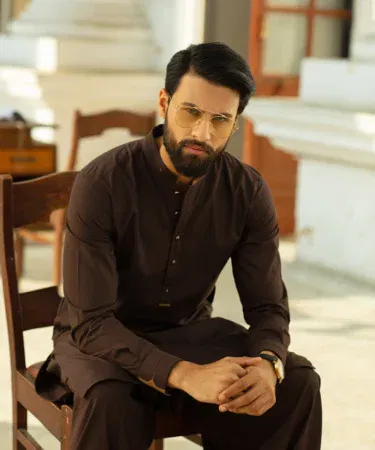 Men's premium brown unstitched wash & wear shalwar kameez suit for casual and formal wear.