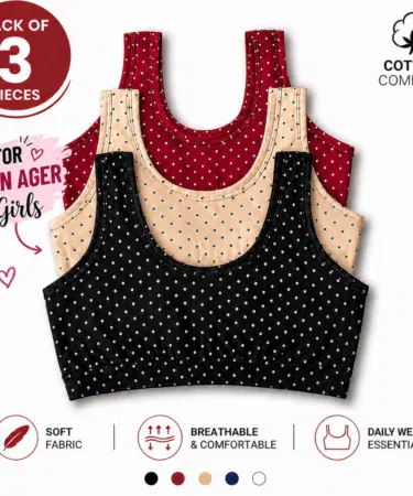 Pack of 3 teen girls cotton blouses, soft, stretchable, breathable, comfortable for daily wear in Pakistan