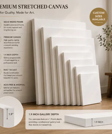 Fanan 6x6 inch 3D deep profile stretched canvas pack of 6, 1.9 inch gallery depth, triple-primed cotton, sold in Pakistan