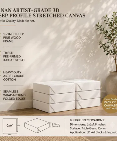 Fanan 6x6 inch 3D deep profile stretched canvas pack of 6, 1.9 inch gallery depth, triple-primed cotton, sold in Pakistan