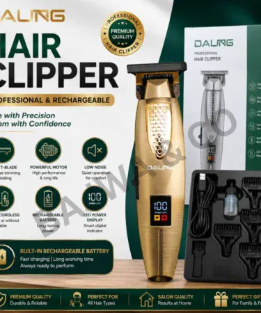 DALING Professional Rechargeable Hair Clipper for Men with T-Blade and LED Display, USB Charging, Low Noise Grooming Machine