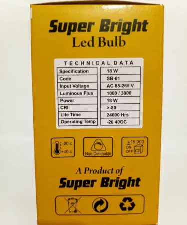 18W LED bulb, super bright, energy saver, E27/B22 base, crystal white light, 10-month warranty, for large rooms and shops
