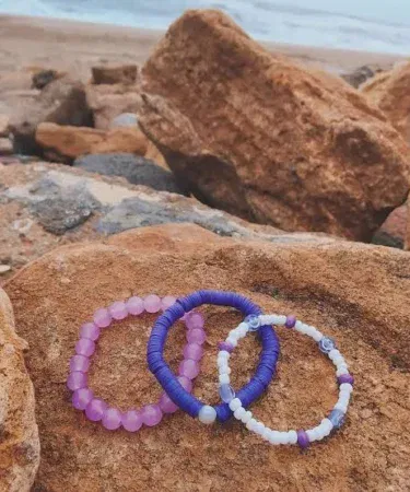 Aesthetic purple beaded bracelet stack for women, stylish and trendy, sold in Pakistan