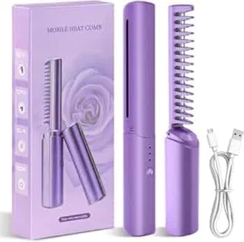 Mini rechargeable cordless hair straightener brush with 3 temperature settings for women in Pakistan
