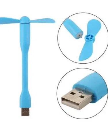 Mini portable USB flexible cooling fan with soft safe detachable blades for power bank, laptop, PC, office, travel, home use in Pakistan.