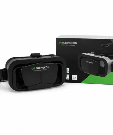 VR SHINECON G10 black virtual reality headset for Android & iPhone with adjustable lens and 4.7-7.2 inch smartphone support.