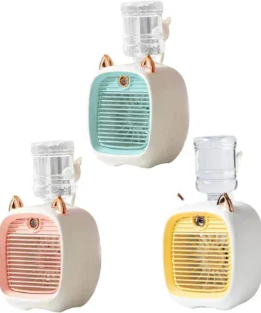 Portable mini cat air cooler fan, USB rechargeable, 3-in-1 cooling, humidifier, air purifier for Pakistan.
