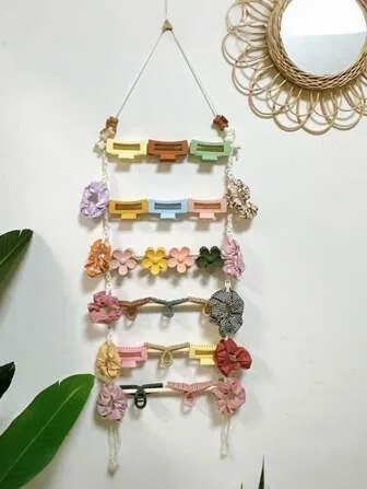 Handmade macrame hair clip organizer boho wall hanging for girls and women in Pakistan