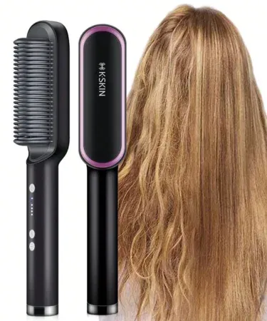 909 2 in 1 Electric Hair Straightener Curler Comb Fast Heating Hair Styling Brush Multicolor