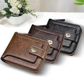 Balisi style men's genuine leather zipper wallet with card holder and coin pocket sold in Pakistan