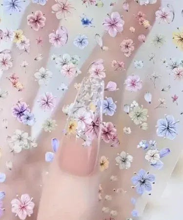 Self-adhesive 3D floral multi-color nail art stickers for beautiful manicures in Pakistan