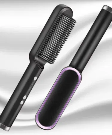 2 in 1 anti-scald hair straightening brush and curling comb for women and girls, fast heating electric styler.