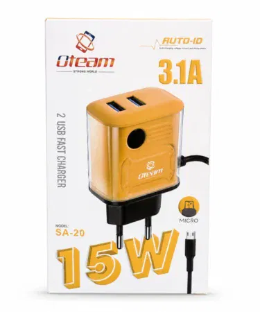 Oteam 15W Dual USB Wall Charger with Micro USB Cable, 3.1A fast charging adapter for mobile phones in Pakistan