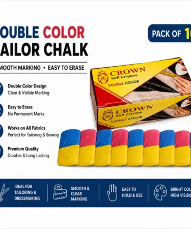 Premium double color tailor chalk pack of 10 for fabric marking, sewing, quilting, and dressmaking in Pakistan.