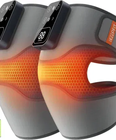 Cordless electric knee massager with heat and vibration modes for relaxation, suitable for men and women in Pakistan.