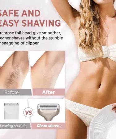 Rechargeable 2-in-1 electric lady shaver for women, painless hair removal, waterproof, for face, legs, bikini.