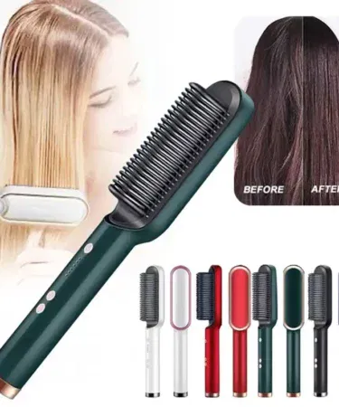 2 in 1 anti-scald hair straightening brush and curling comb for women and girls, fast heating electric styler.