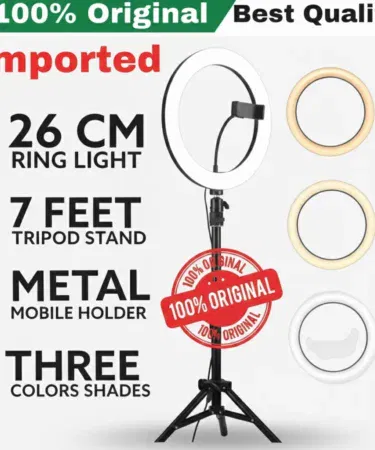 26CM LED ring light with 7ft tripod stand and mobile holder for photography and vlogging