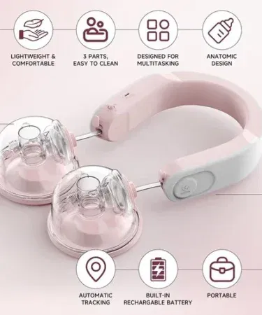 Wearable electric breast pump, hands-free, rechargeable, low-noise, BPA-free, portable, wireless, for mothers in Pakistan.