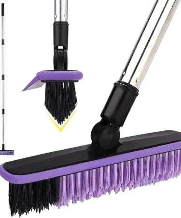 Purple V-shaped grout cleaner brush with long handle and stiff bristles for tile cleaning in Pakistan