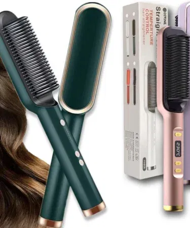 909 2 in 1 Electric Hair Straightener Curler Comb Fast Heating Hair Styling Brush Multicolor