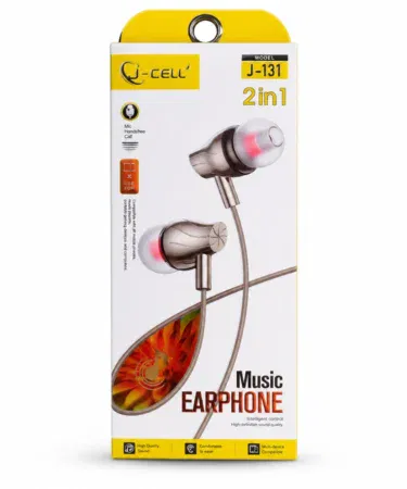 Brown 3.5mm wired stereo earphones with microphone and volume control for Android phones and laptops sold in Pakistan