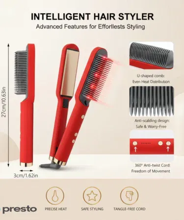 Premium 2-in-1 hair straightening brush and curler, fast heat styling comb for women in Pakistan.