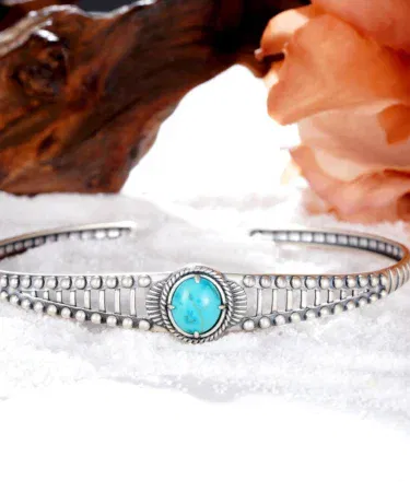 925 Sterling Silver Turquoise Cuff Bracelet for Women, Adjustable Vintage Oxidized Open Bangle, Boho Fashion Jewelry