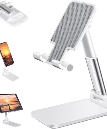 Premium folding desktop phone and tablet stand, adjustable multi-angle mobile holder for desk, office, home, portable foldable stand