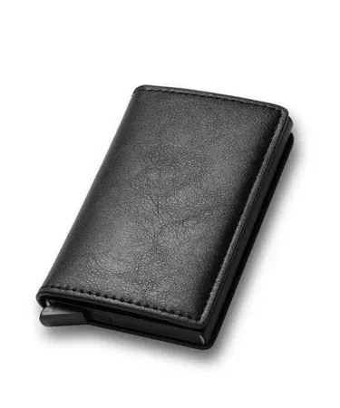 Brown leather pop-up card holder wallet for men with RFID blocking, suitable for all seasons, sold in Pakistan.