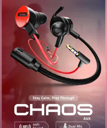 Ronin R-007 CHAOS Dual Mic Gaming Earphones with 3.5mm AUX and Detachable Mic, low latency, sold in Pakistan