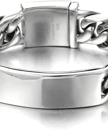 Men's high polished stainless steel curb chain ID bracelet with secure clasp, perfect for daily wear in Pakistan.