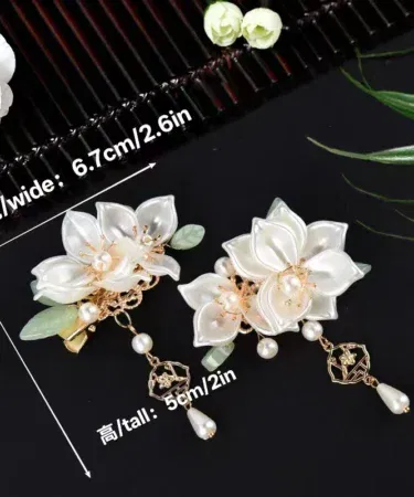 Tea Flower Hanfu Hair Accessories Set for Women & Girls with Tassel Hairpin
