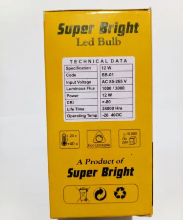 12W LED bulb, super bright, energy saving, cool daylight white, E27 and B22 base, for home and office