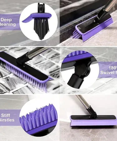 Purple V-shaped grout cleaner brush with long handle and stiff bristles for tile cleaning in Pakistan