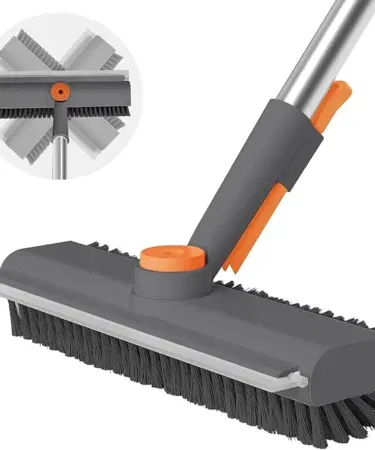 Gray 3-in-1 floor scrub brush with long handle, stiff bristles, and scraper for sale in Pakistan