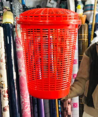 Premium quality plastic laundry basket with lid, 23.5-inch height, 16.5-inch diameter, sold in Pakistan